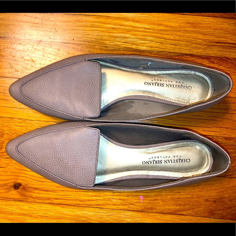 Christian Siriano gray pointed faux leather flats